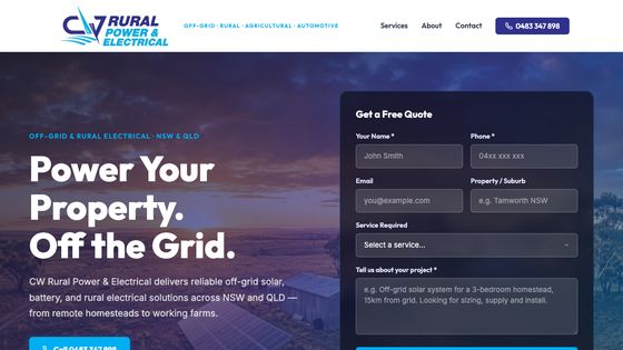 CW Rural Power & Electrical website